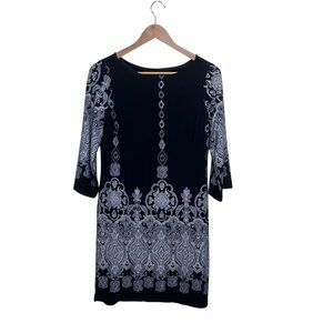 Enfocus Blue on Blue Stretchy Paisley Scroll Dress Size 6P